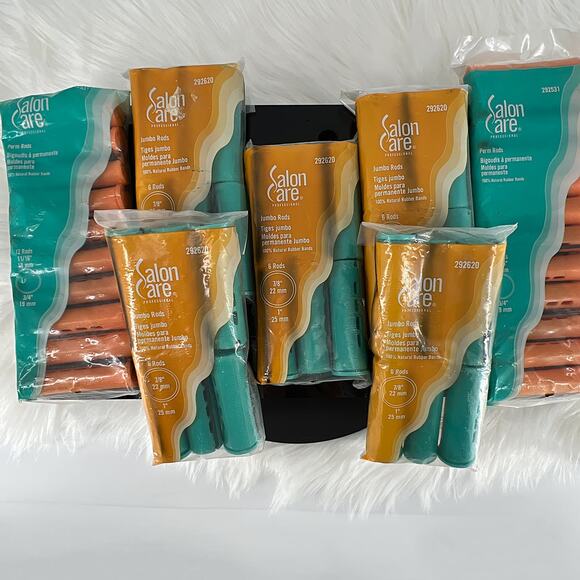 Salon Care Cold Wave Perm Rods New Factory Sealed lot Vintage - NOS Orange Blue - Picture 1 of 12